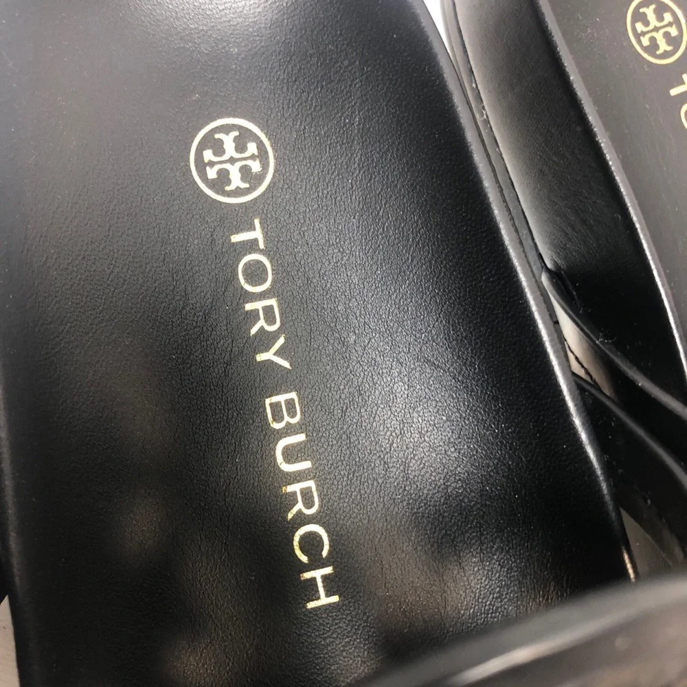 New Tory Burch Miller Cloud Leather Thong Black Sandals Women’s Size 7